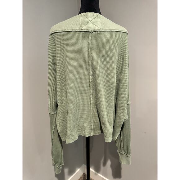 Free People Close To You Cotton Waffle Knit Top In Cool Moss Sage Sz L Comfy - Picture 6 of 9